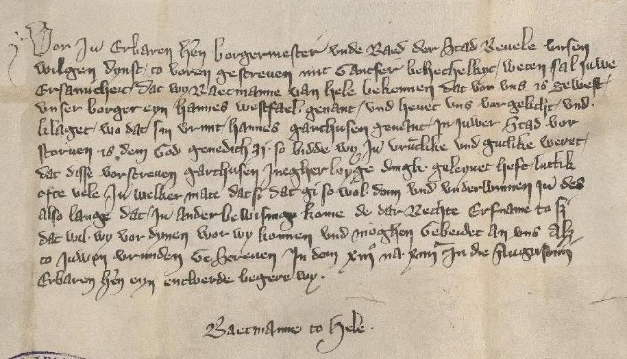 Brief an die Stadt Reval von 1413